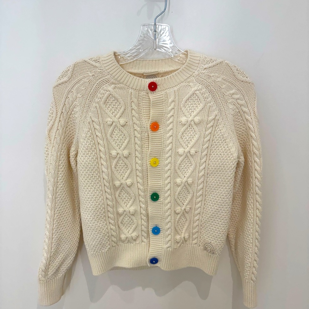 Cream Cardigan with Multicolor Buttons